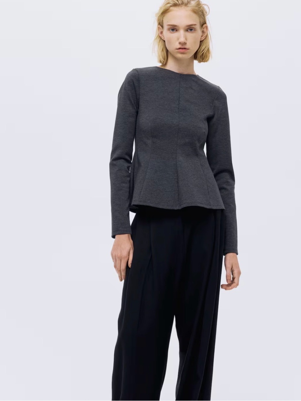 H&M Dark Gray Long-Sleeve Peplum Top